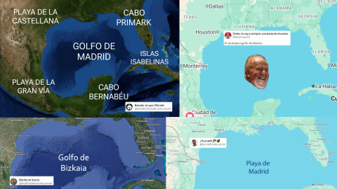 Montajes de los usuarios de X y Bluesky sobre el Golfo de México.