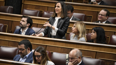 La secretaria general de Podemos, Ione Belarra, durante su intervención en el Congreso este miércoles. La secretaria general de Podemos, Ione Belarra, durante su intervención en el Congreso este miércoles.