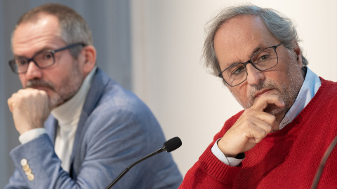 El exvicepresident primero del Parlament Josep Costa y el expresident de la Generalitat Quim Torra anuncian la demanda contra España.