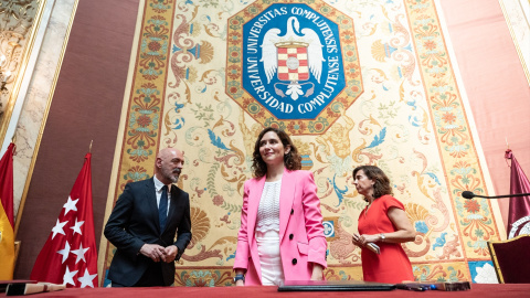 El rector de la Universidad Complutense de Madrid, Joaquín Goyache y la presidenta de la Comunidad de Madrid, Isabel Díaz Ayuso. El rector de la Universidad Complutense de Madrid, Joaquín Goyache y la presidenta de la Comunidad de Madrid, Isabel Díaz Ayuso.Diego Radamés / Europa Press27 JUNIO 2023;AYUSO;UNIVERSIDAD;RECTOR;UCM;UNIVERSIDAD COMPLUTENSE27/6/2023