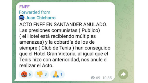 Captura del mensaje publicado por la Fundación Francisco Franco en su canal de Telegram.