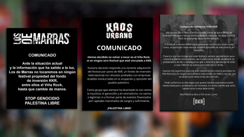 Comunicados de grupos que no acudirán a los festivales de un fondo proisraelí.