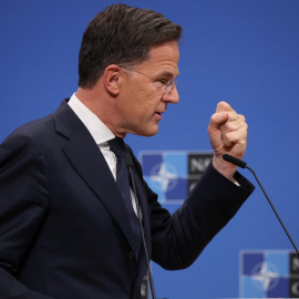 El Secretario General de la OTAN, Mark Rutte, en una conferencia de prensa en Bruselas, a 4 de abril de 2025.