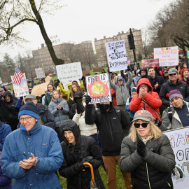 Manifestaciones en Cambridge Common para pedir a la Universidad de Harvard resistencia ante la injerencia del gobierno federal, en Massachusetts, a 12 de abril de 2025.