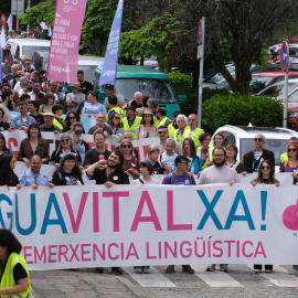 Miles de personas en una manifestación por el uso de la lengua gallega el 17 de mayo de 2025 en Santiago de Compostela.